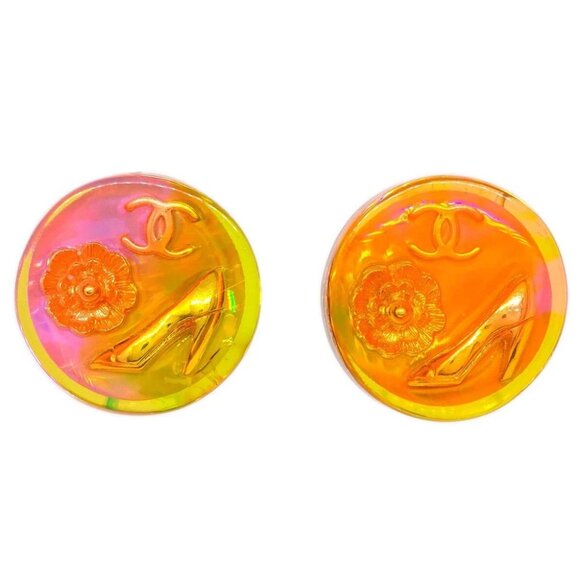 Chanel Button Earrings Clip-On Pink Acrylic 97P - Picture 1 of 4